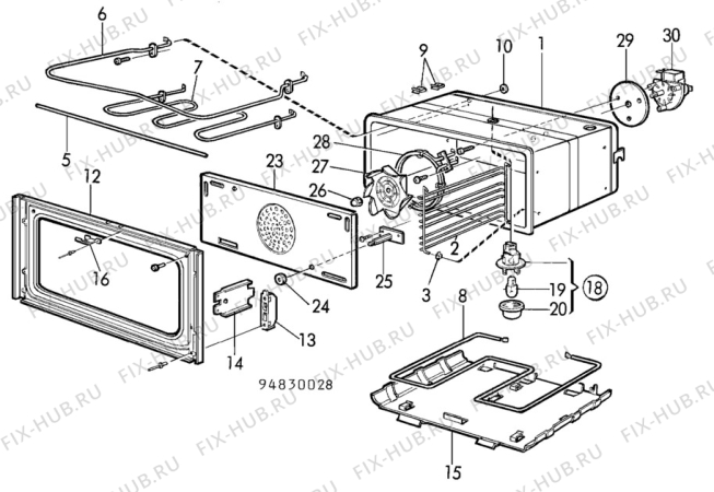 Взрыв-схема посудомоечной машины Elektro Helios SK636-5 - Схема узла H10 Main Oven Cavity (large)